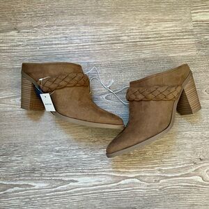 Womens Chunky Block Heel Mules Braided Strap Backless Booties